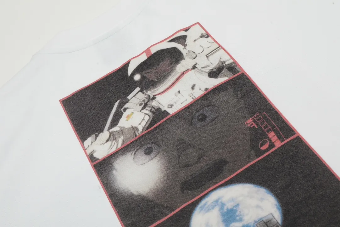 VT9236 P130💰 Saint Michael x FREEDOM comic vintage retro distressed short sleeves Small neckline design White ink digital direct printing High street retro heavy distressed washed Vintage short sleeves Size: S M L XL